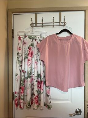 Women’s Pink Blouse and Floral Skirt Set